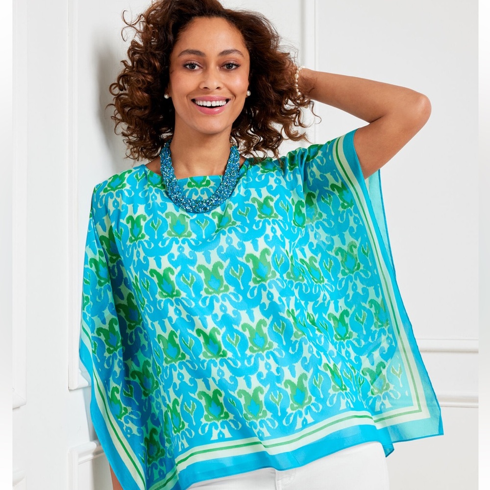 Talbots Blue and Green Patterned lightweight scarf like Poncho